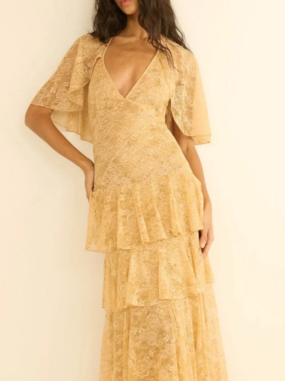 DOEN Gwyneth Maxi Dress Gown Beige Pearl Cream Lace - Picture 5 of 6